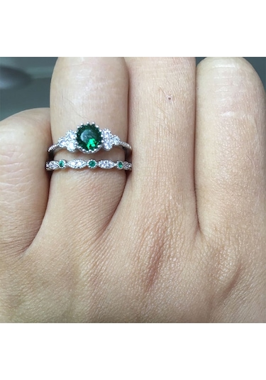 2 Pcs/set Women Fashion Zircon Gemstone Ring 7 Pink Çok Renkli