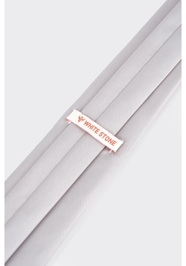 White Stone Gri Dupont Kumaş Düz Kravat Gri