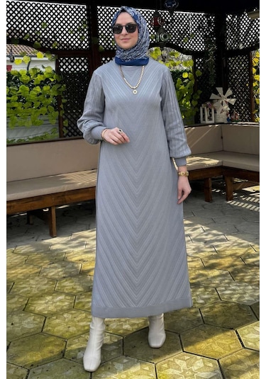 Yağmur Triko Elbise Gri Normal