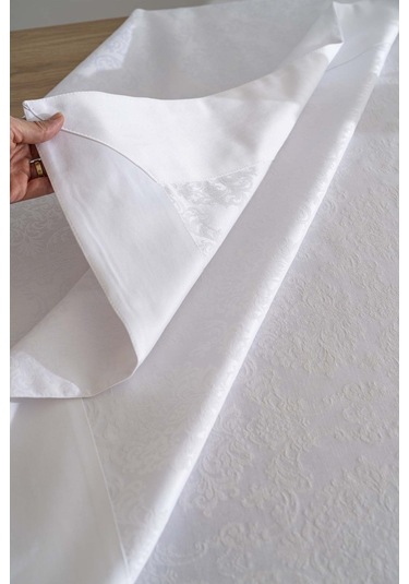 Damascus Beyaz Masa Örtüsü 160x220 Cm Beyaz