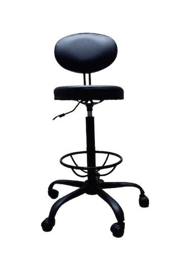 Laboratuvar Taburesi Çemberli Sırtlıklı Siyah Metal Ayaklı