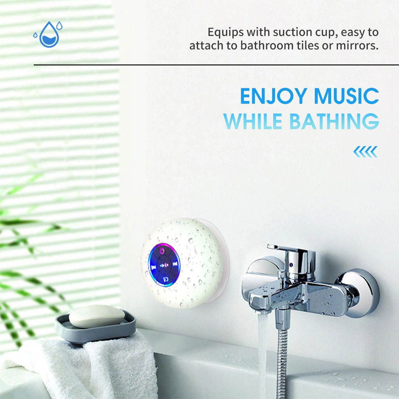 Youmex Banyo İçin Ipx4 Su Geçirmez Led Işıklı Bluetooth Hoparlör - Süper Tutuculu, Kolay Bağlanma, Elsiz Arama Desteği Beyaz