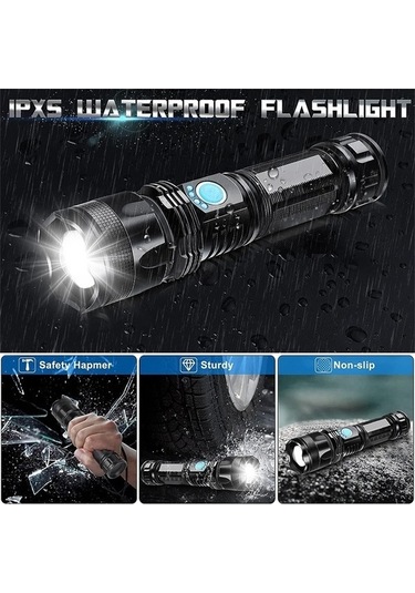 Ulzyvf Createtech Zoomlanabilir, Yürüyüşü, Yüksek Yüksek Xhp50.2 Taktik Su Siyah Şarj Mod, Lumen, Kamp Işıkları, Ipx7 İçin Güçlü Geçirmez Fener, Dağ Acil Durumlar İçin 90000 Lümen, Mf Siyah Siyah