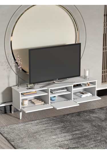 Tv Sehpası Tv Ünitesi Vera Beyaz Çizgili 5053 Çok Renkli