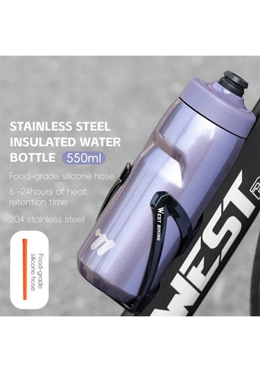 West Bıkıng Yp0721053 550ml Paslanmaz Çelik Yalıtımlı Şişe Spor Bisiklet Su Şişesi Bpa İçermez, Fda Yok Mor