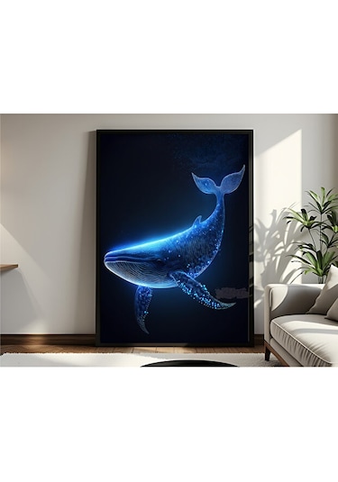 Tablo Ahşap Çerçeveli Tablo Çerçeveli Poster Mavi Balina, Hayvan Temalı Tablo