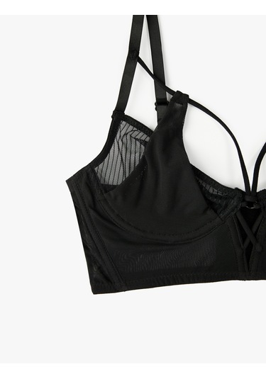 Koton Rahat Kalıp Tül Detaylı Dolgusuz Balenli Sütyen Siyah 6wlk10074mk Siyah