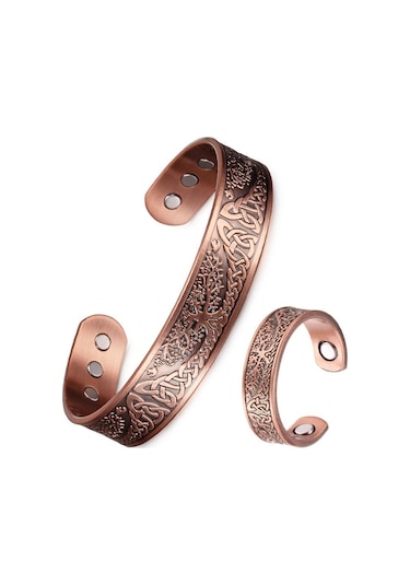 Ikuinen Manyetik Saf Bakır Takı Seti Ayarlanabilir Bilezik Yüzük Vintage Ağacı Takı Seti Kadın Erkek İçin