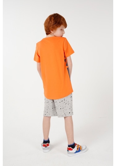 Brz Kids Neon Baskılı Erkek Çocuk Kısa Kollu T-Shirt Turuncu
