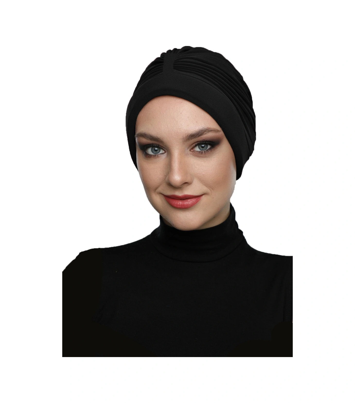Bantlı Ön Ve Ensesi Bantlı Nervürlü Siyah Süngerli Hazır Türban Tesettür Bone Havuz Bonesi Siyah