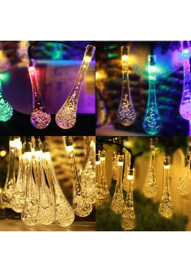 Kosona Güneş Enerjili 30 Led Su Damlalı Balon Işık Zinciri - Dış Mekan Sıcak Renkli Işıklı Dekorasyon Ip44 Su Geçirmez