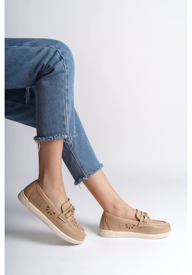 Lıly Bağcıksız Ortopedik Rahat Taban Çiçek Desenli Kadın Babet Ayakkabı Ckt - Ten Ten