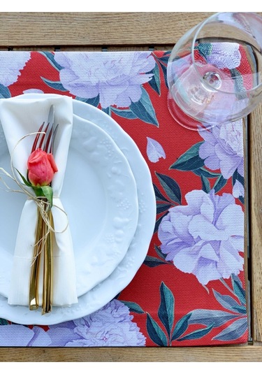 Kırmızı White Rose Kumaş Amerikan Servis 4'lü Set 35x50cm Çok Renkli