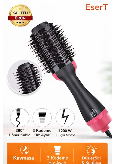 Esert 1200W 3 Kademeli Saç Şekillendirme Fırçası Siyah