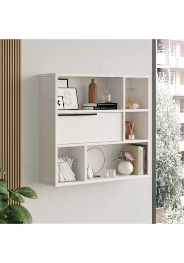Robin Home Lidya Duvar Rafı Kitaplık Kapaklı Beyaz