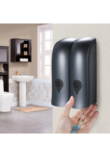 Gajeena Duvarlı Elmas Sabun Dispenseri, 2'li Başlıklı, 300ml 2, Duş Jeli Ve Şampuan Depolayıcı, Deliksiz Kurulum, Gri Gri