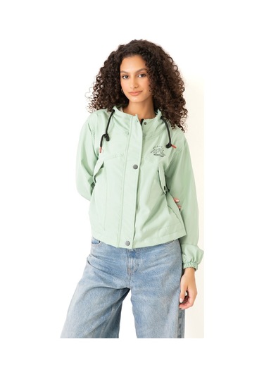 Riverstorm Kadın Su Yeşili Su Geçirmez Ve Rüzgara Dayanıklı Kapüşonlu Cepli Çıt Çıtlı Mevsimlik Yağmurluk Su Yeşili