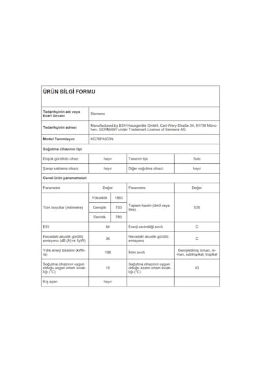 Siemens KG76PAIC0N 526 LT No-Frost Kombi Tipi Buzdolabı
