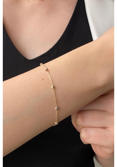 Zümrüt Sarraf 14 Ayar Altın Kadın Renkli Dorika Toplu Zincir Kolye Bilekllik Set