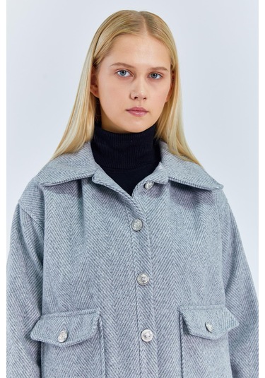 4410 Kadın Balık Sırtı Kısa Kaban Gri Gri