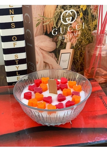 Ersu Store Renkli Minik Kalpli Kokulu Dekoratif Cam Mum