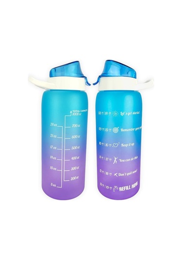 Digithome 1 L Çift Renk Ölçü Baskılı Motivasyon Sağlıklı Plastik Su Şişesi Mavi 161546-160 C1-1-139