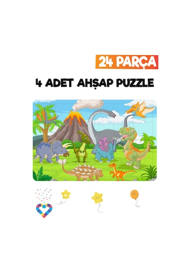 Ahşap Çocuk Puzzle 24 Parça 4 Adet-3