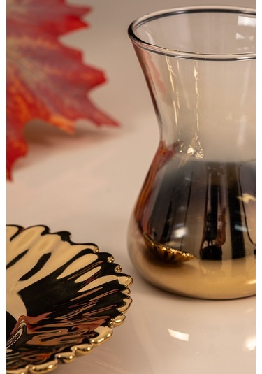 Mest 12 Parça Titanyum Gold Çay Bardağı Ve Çay Tabağı Seti - 140 Cc Şıklık Ve Zarafet Gold