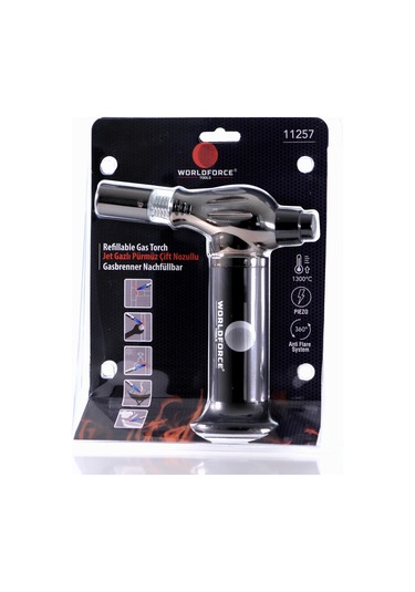 Worldforce Turbo Torch Piezo 1300° Doldurulabilir Jet Pürmüz N11.3477 Siyah