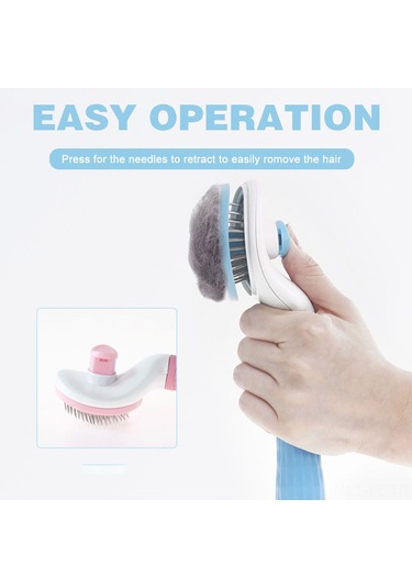 Lemestar Kedi Köpek Saç Tarayıcı - Tek Tuşla Tüy Temizleme - Kalın İğne - Mavi - Bakım & Güzellik Aracı