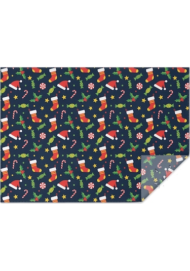 Noel Desenli Dikdörtgen Masa Örtüsü 60x84 İnç, Su Geçirmez Ve Leke Tutmaz Noel Çorap Şeker