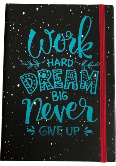 Dream Big Mottolu Sert Karton Kapaklı Çizgisiz Defter Zamansız Ajanda Siyah