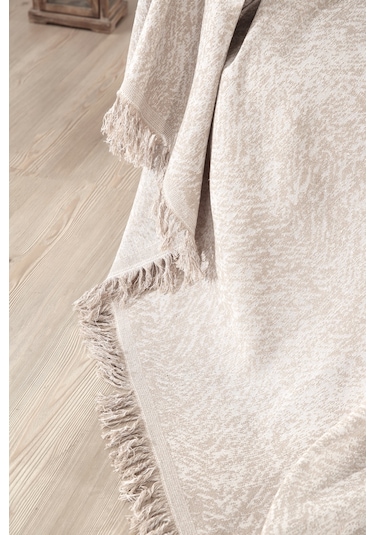 Vicuna Home Pamuklu Çok Amaçlı Ebruli Koltuk / Çekyat Örtüsü Bej