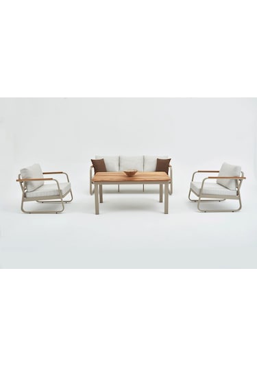 Rio Alüminyum Bahçe Oturma Grubu 3+1+1+y.üksek Sehpa - Kum Rengi Kum Beji