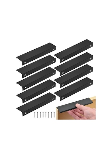 10 Adet Siyah Mutfak Kulpu, Görünmez Orta Yönlü Mobilya Kulpu, Alüminyum Kapı Tutacağı, Siyah Dolap Çekmece Kulpu 128 Mm/uzunluk 149 Mm