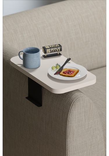 İkili Yan Sehpa Ayarlanabilir Tepsi Dikdörtgen Krem