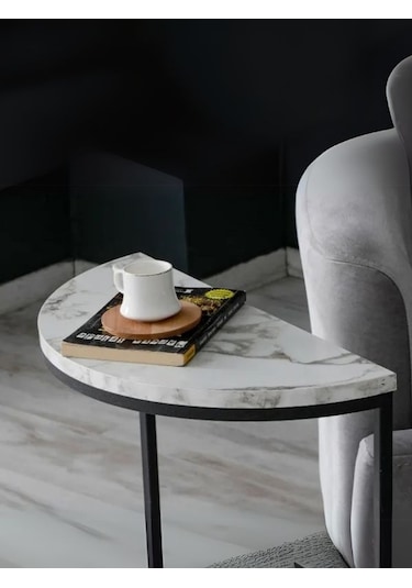 Lisa Metal Tekli Yan Sehpa Beyaz