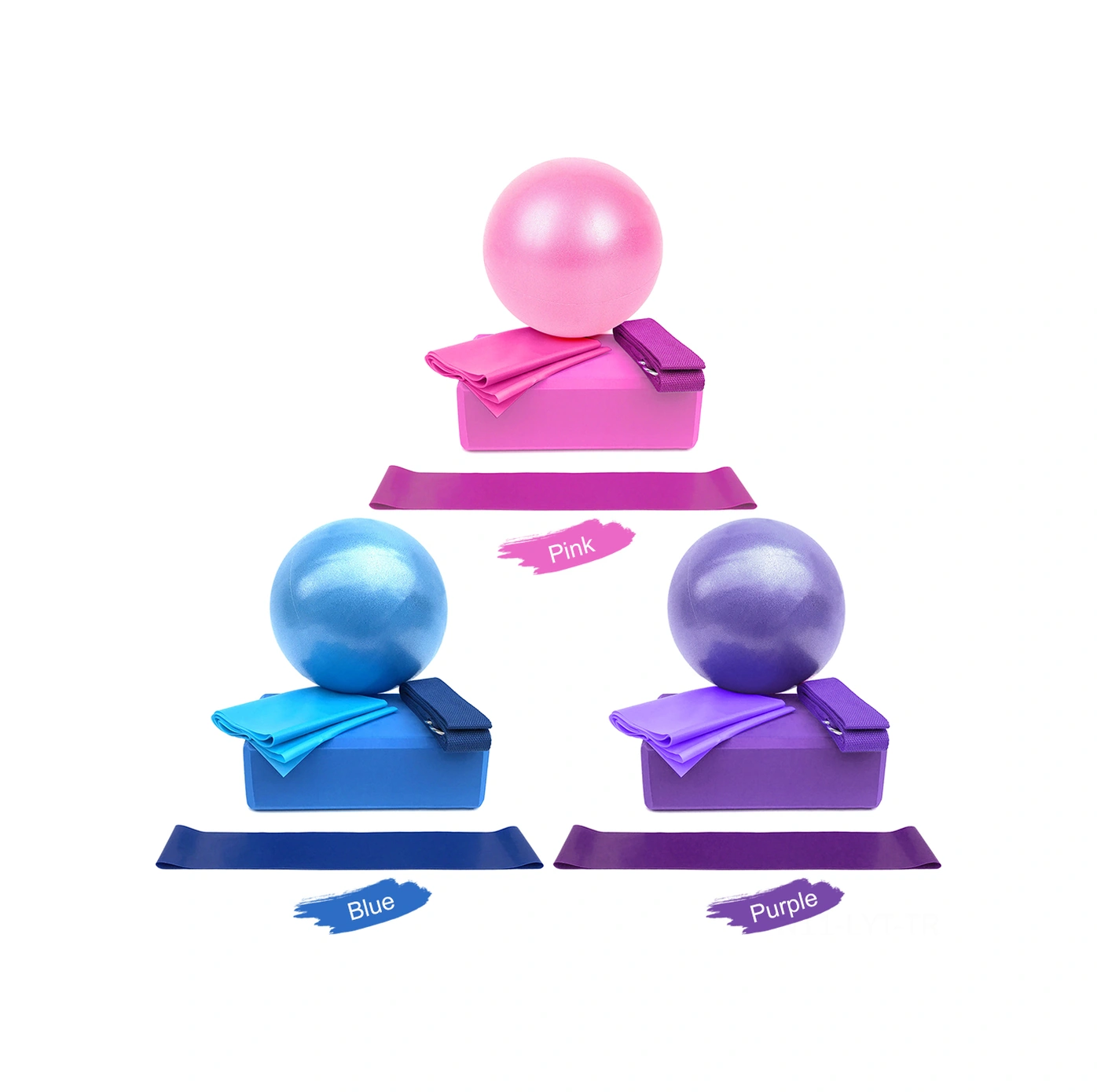 Youtek Pembe 5'li Yoga Seti: Pvc Top + Köpük Blok + Lastik Gerdanlık + D-ring Askı + Direnc Bandı - Evde Güvenli Egzersiz Ve Esneklik