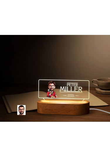 Bk Gift Kişiye Özel İsimli Erkek Patron Karikatürlü Led Işıklı Akrilik Masa İsimliği-4, Ofis Dekoru, Mesleki Hediye, Ofis Hediyeleri Kobitmeyen138012