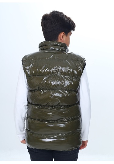 Toontoy Erkek Çocuk Parlak Görünümlü Göğsü Armalı Yelek Haki