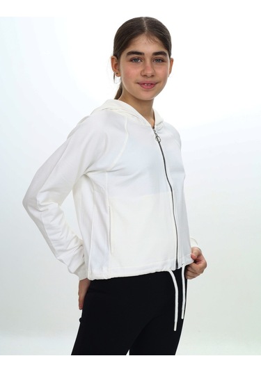 Toontoy Kız Çocuk Kapüşonlu Hırka Ekru