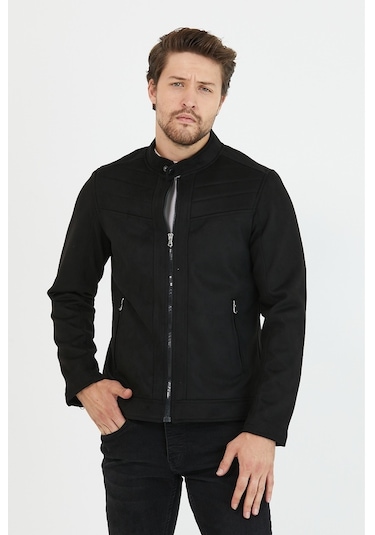 Erkek Siyah Dar Kesim Süet Ceket Mont- Siyah