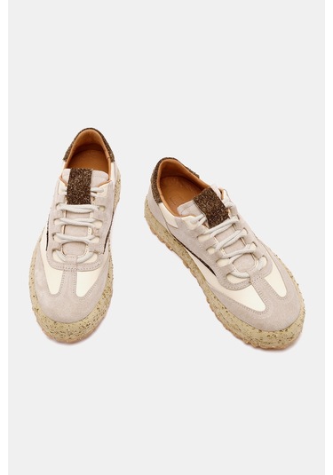 Rayn Kadın Bej Yeşil Gerçek Deri Sneaker Bej - Yeşil