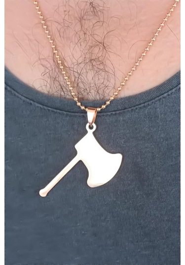 Rose Renk Metal Balta Figürlü Erkek Kolye Çok renkli