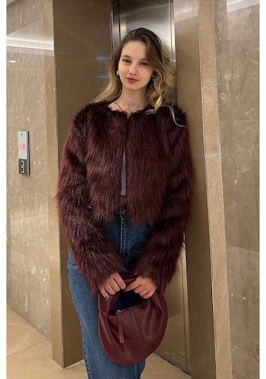 Madmext Bordo Bisiklet Yaka Kadın Suni Kürk Mont Mg2176 Bordo