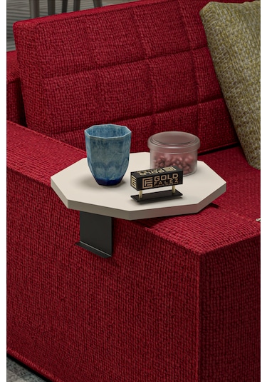 İkili Yan Sehpa Ayarlanabilir Tepsi Sekizgen Krem