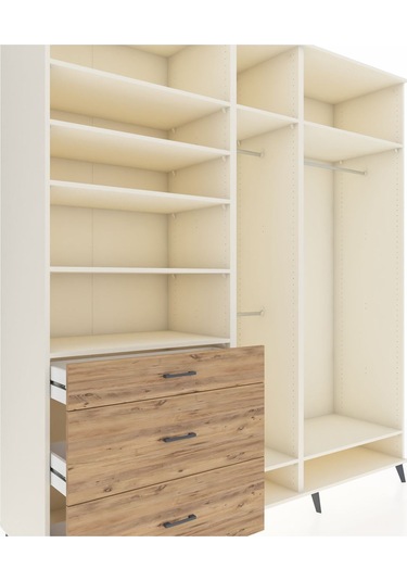 Kronos Dolap 9 Raflı 3 Çekmeceli 3 Askılı 220x59x243 Aytaşı-aytaşı/çam Aytası/atlas Çam