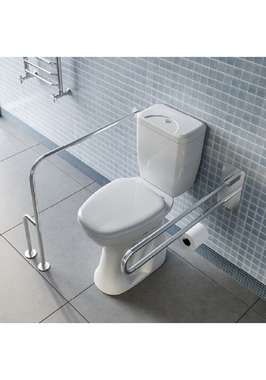 Yaşlı, Hasta Ve Engelli 2 Parça Tutunma Barı Wc Kağıtlıklı Hareketli Ve Yerden Duvara Döner Ayak Gri