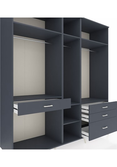 Kronos Dolap 7 Raflı 4 Çekmeceli 3 Askılı 220x59x243 Antrasit-antrasit/antrasit Antrasıt/antrasıt
