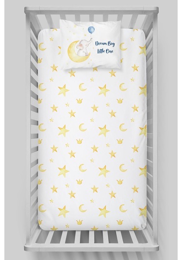 Organik Bebek Boy Lastikli Çarşaf Seti 70x130 - Sevimli Ay Fısıltısı